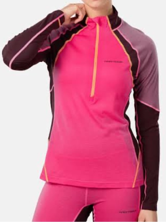 Kari Traa Tops - Kari Traa Alma Half Zip Berry Hot Pink Brown Merino Wool Blend Large